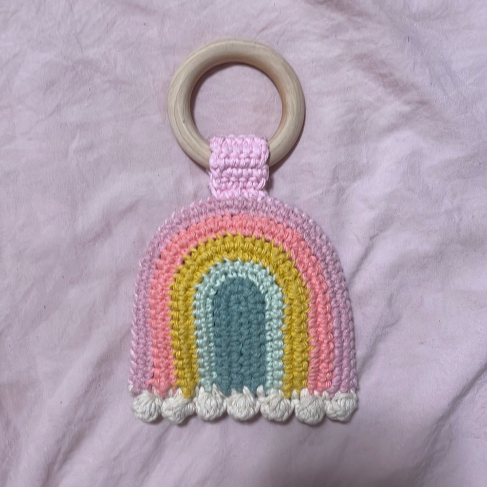 Boho crochet rainbow rattle/teether